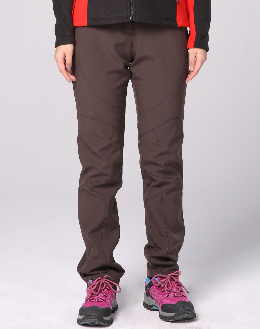 保暖舒适 女款深紫色加绒冲锋裤 修身版型