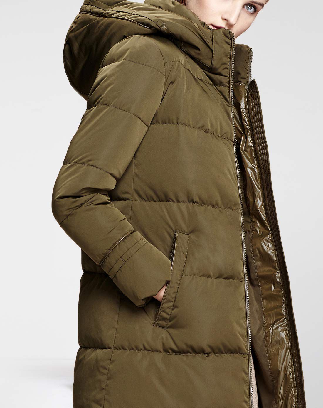 卡雷尔cerel vogue苔绿色大方休闲带帽修身羽绒服2f340045800054_唯品