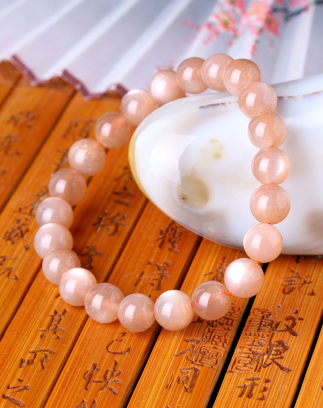 一生一石 天然粉月光石圆珠手链8-8.5mm