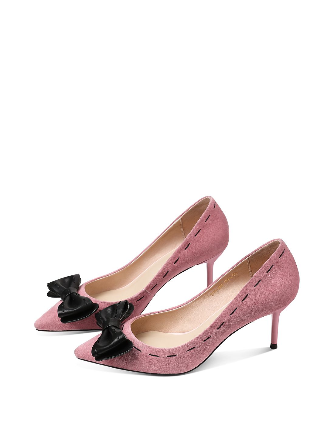 17年春夏新品藕粉色细跟尖头女款浅口单鞋