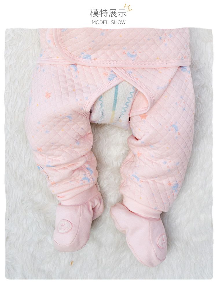 宝宝夹棉保暖开裆裤粉红