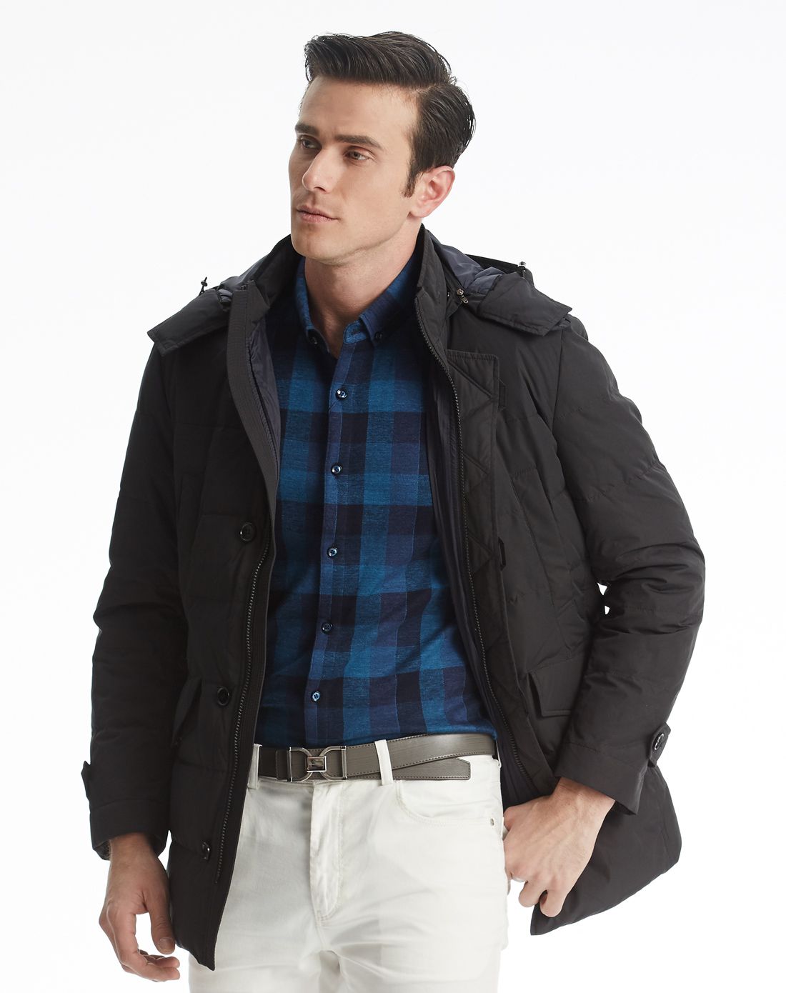 澳伦61多兰aolun duolan黑蓝色绅士舒适连帽长袖羽绒服4629_唯品会