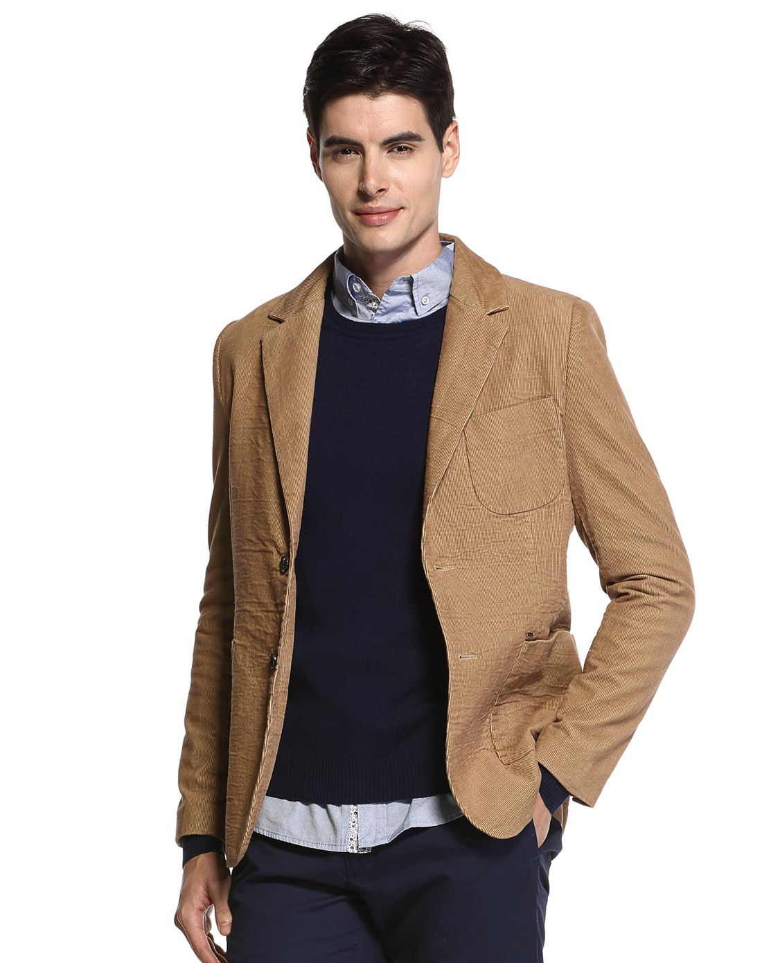 商务休闲灯芯绒修身西装外套