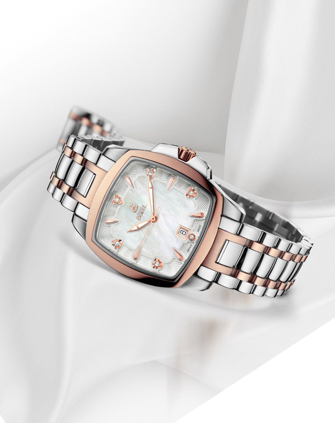 依波路 传奇系列方形镶钻玫瑰金石英女表