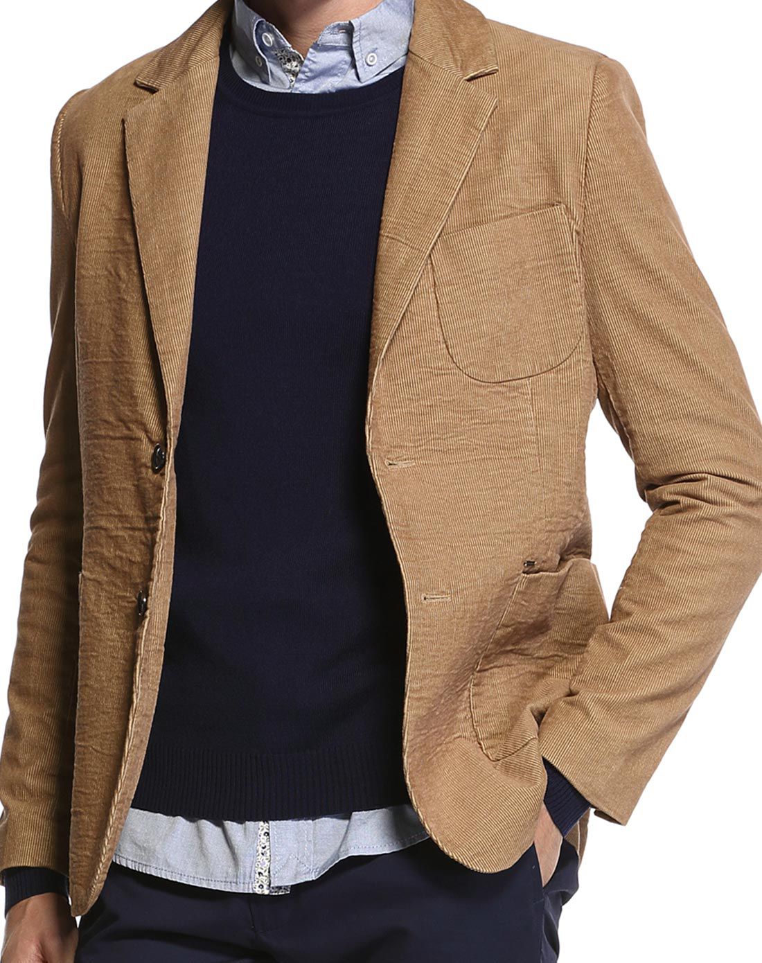 商务休闲灯芯绒修身西装外套