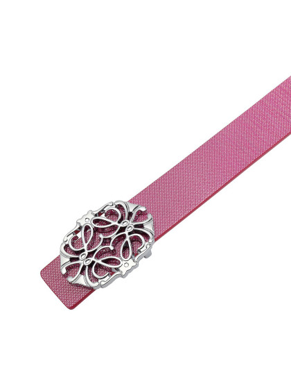 简约时尚珍珠纹百搭女士板扣皮带