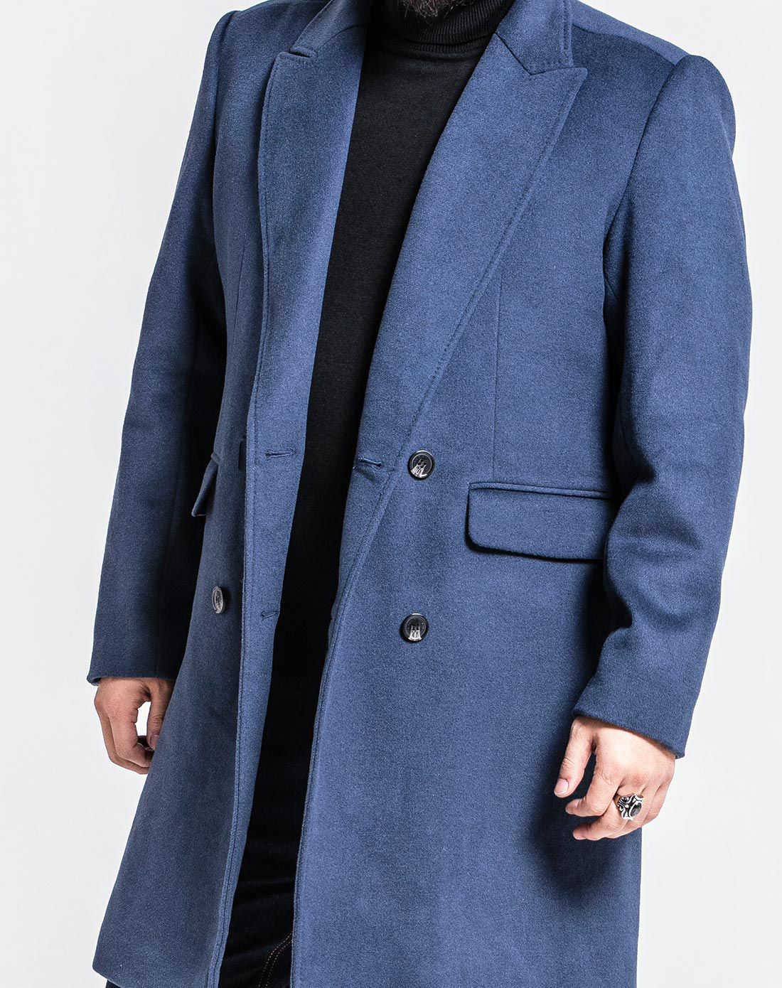 男士长款呢大衣蓝色