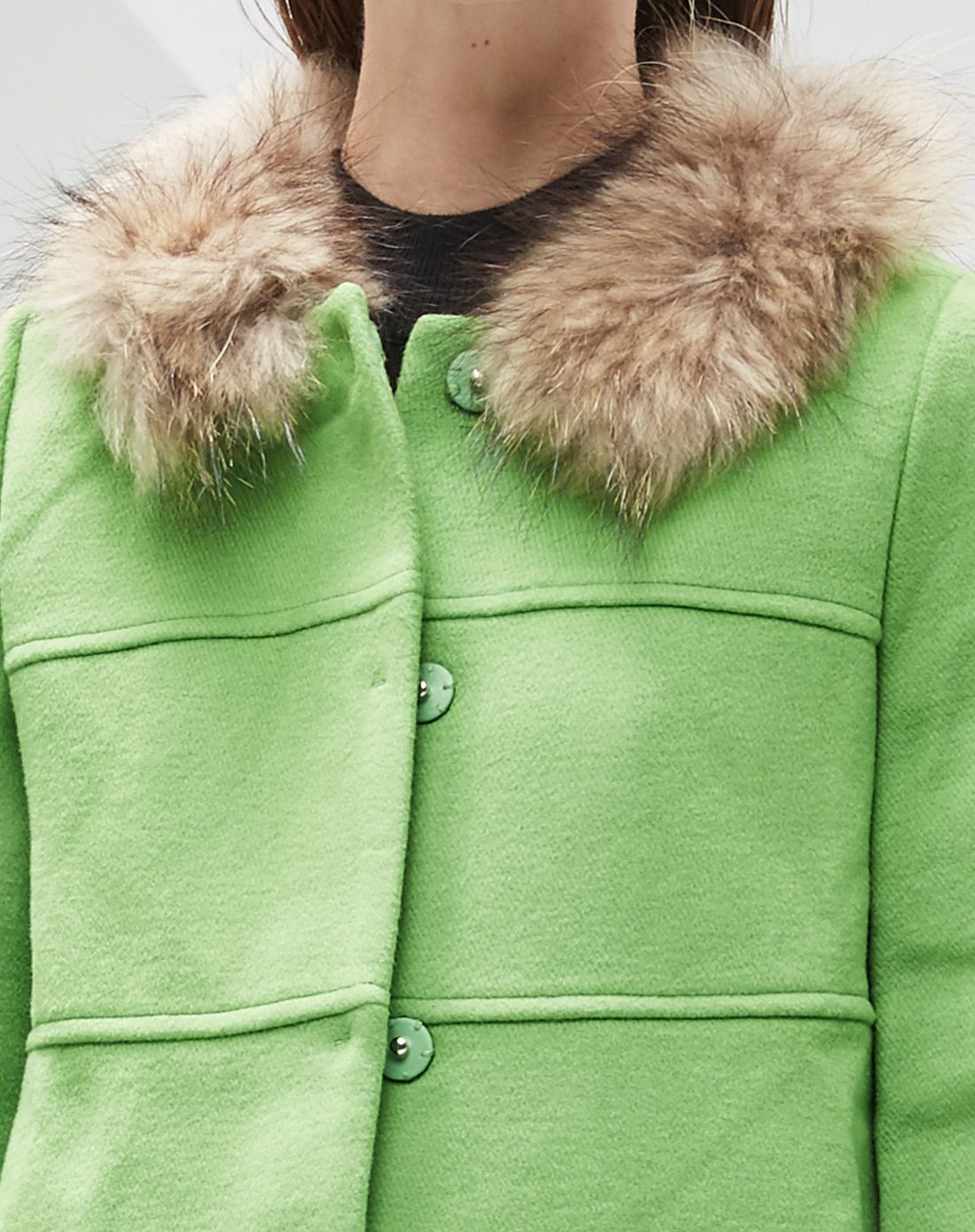 香草绿时尚层次感中长款毛呢大衣