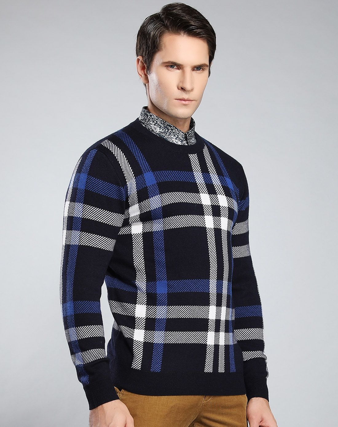 迪赛deicae男装专场 羊毛混纺大格面料加厚保暖帅气羊毛衫 商品编码