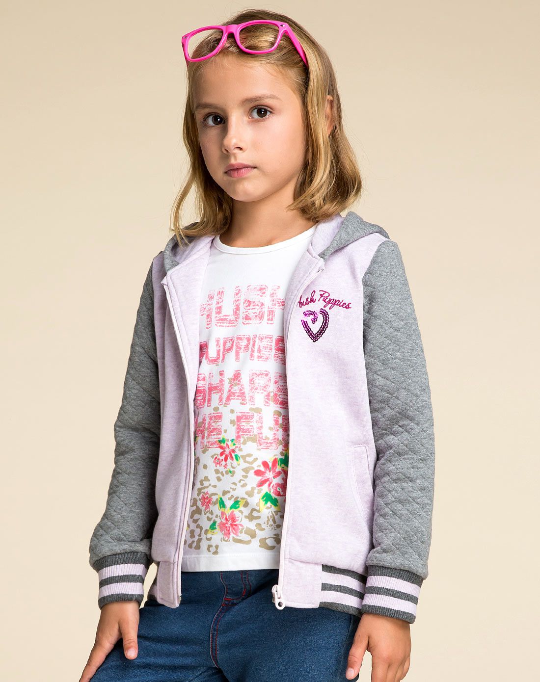 暇步士hush puppies童装专场 女童藕荷色纽约卫衣