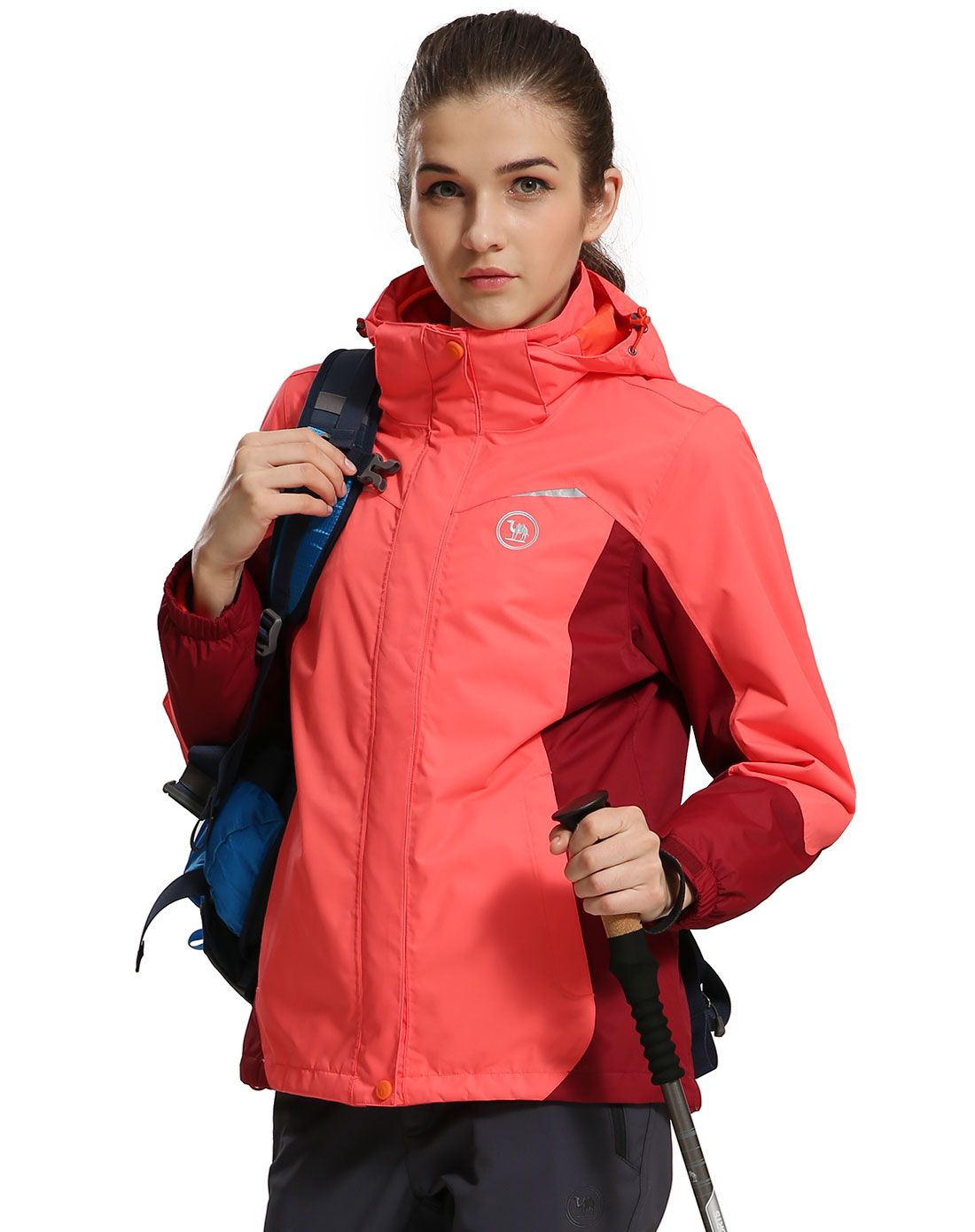 防风保暖三合一 女款粉玫红/酒红冲锋衣