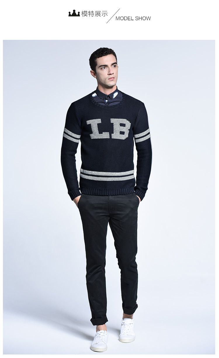 wagner蓝白文艺休闲字母图案厚款纯棉男士毛衣30-8508300161_唯品会