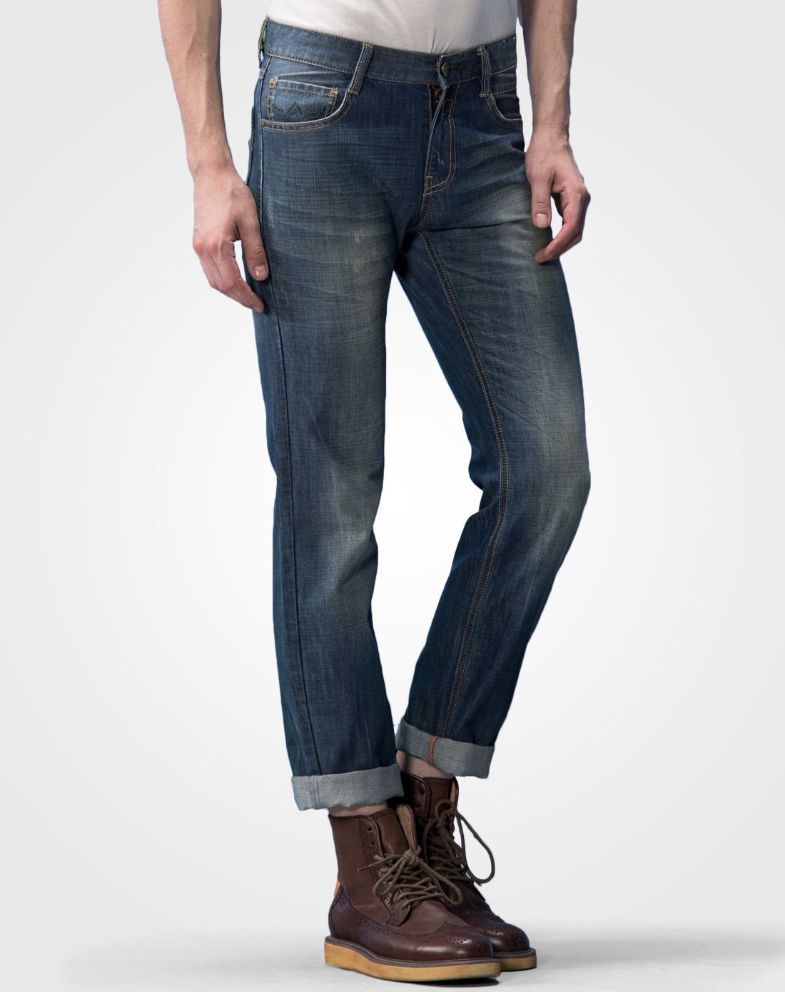 七匹狼旗下swsport中蓝色时尚休闲牛仔长裤413026-01_唯品会