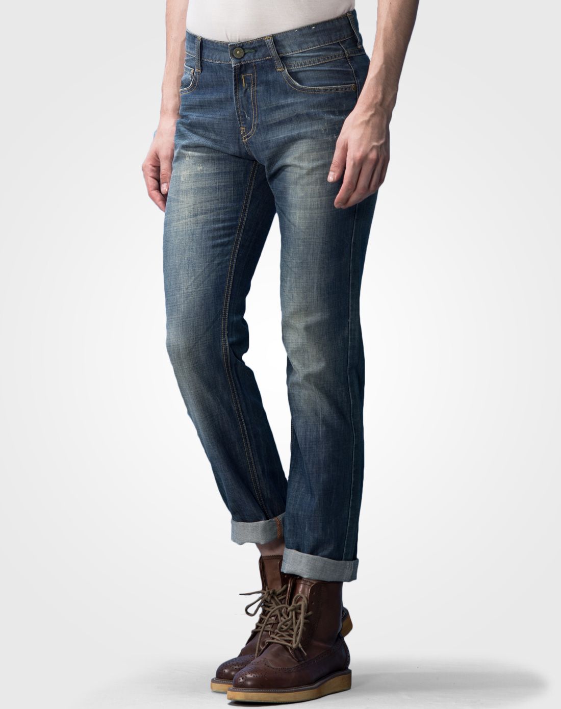 七匹狼旗下swsport中蓝色时尚休闲牛仔长裤413026-01_唯品会