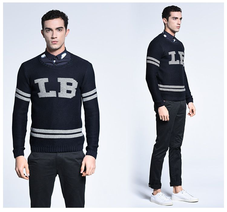 wagner蓝白文艺休闲字母图案厚款纯棉男士毛衣30-8508300161_唯品会