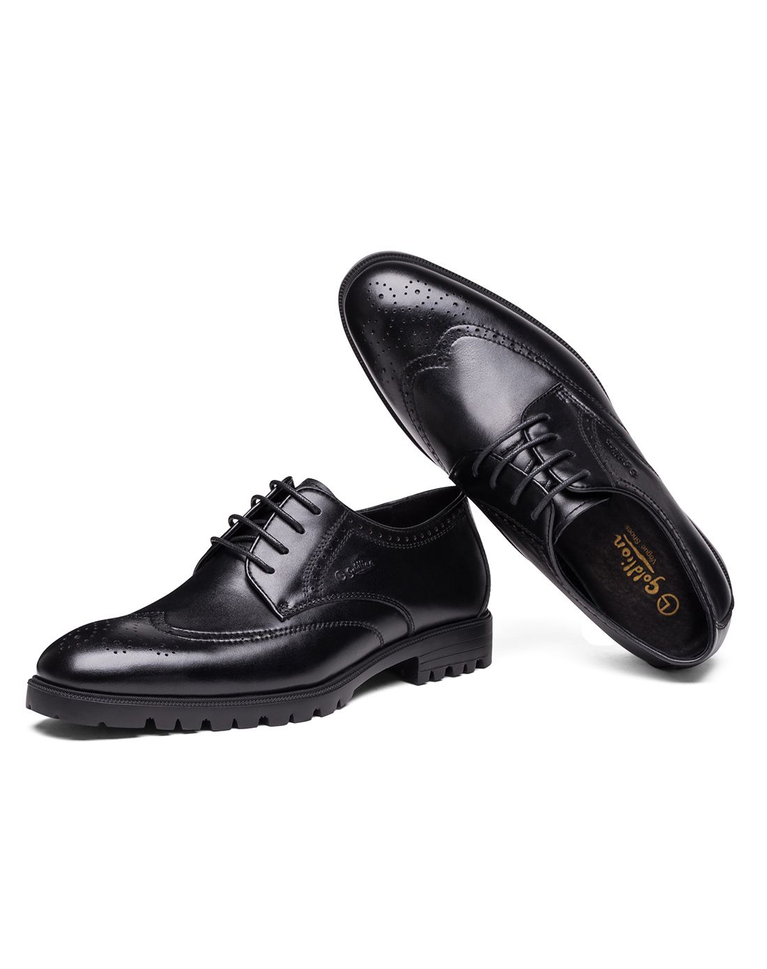 布洛克风 黑色头层牛皮正装鞋