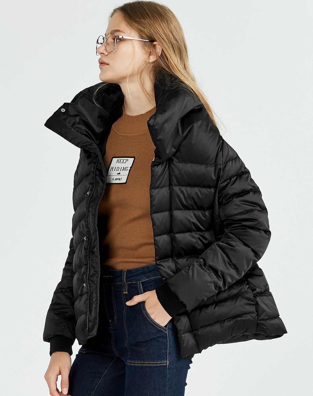 太平鸟peace bird黑色短打羽绒服a1ac5438289_唯品会