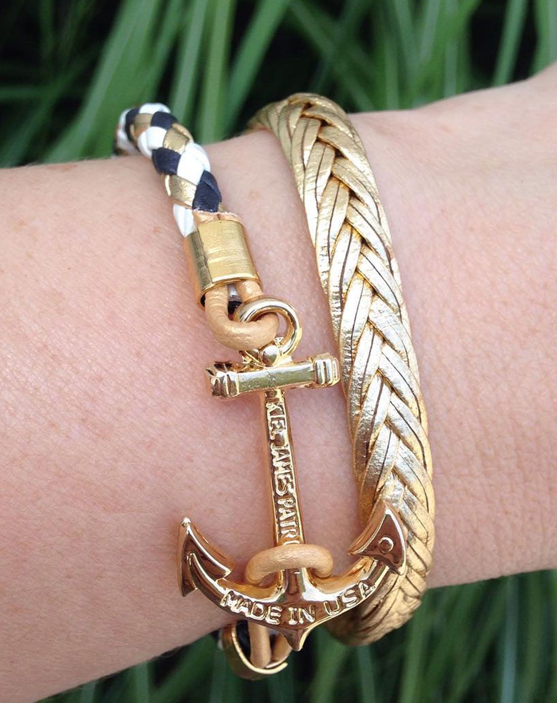 kjp 进口手工手绳金色单圈皮革手链