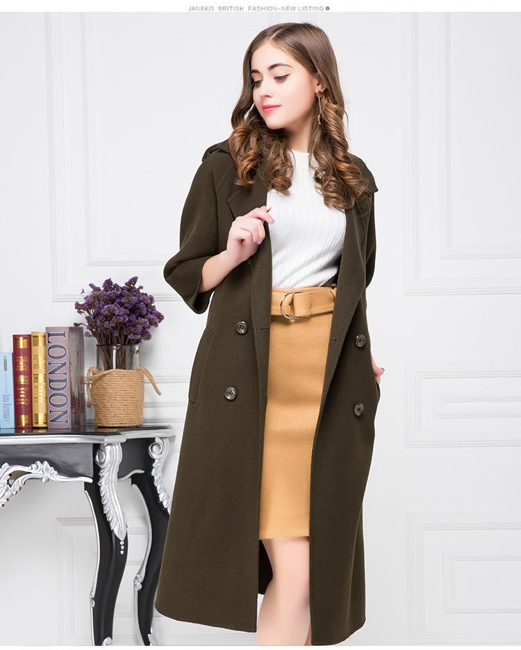 女式深橄榄绿双面呢大衣