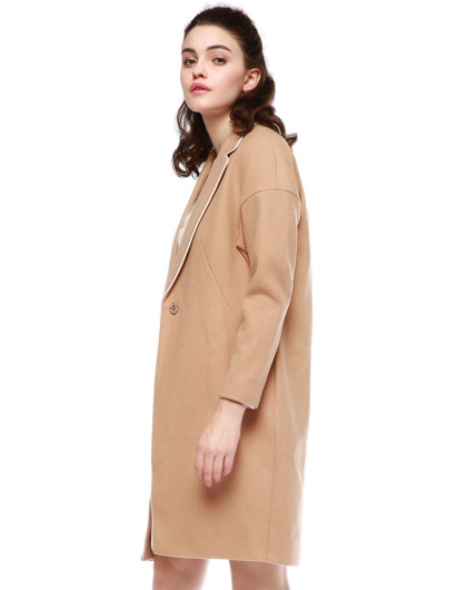 betu/百图时尚简约百搭杏色大衣