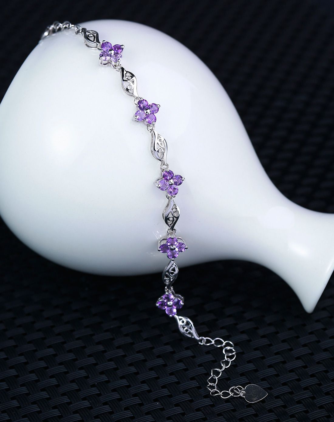 柏诗翠 925镶天然紫水晶时尚甜美四瓣花幸运手链