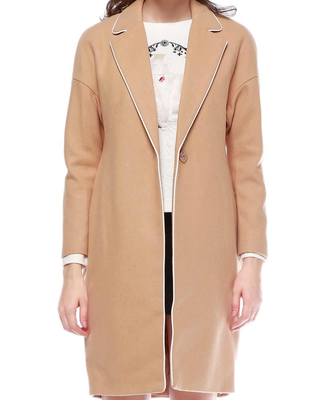 betu/百图时尚简约百搭杏色大衣