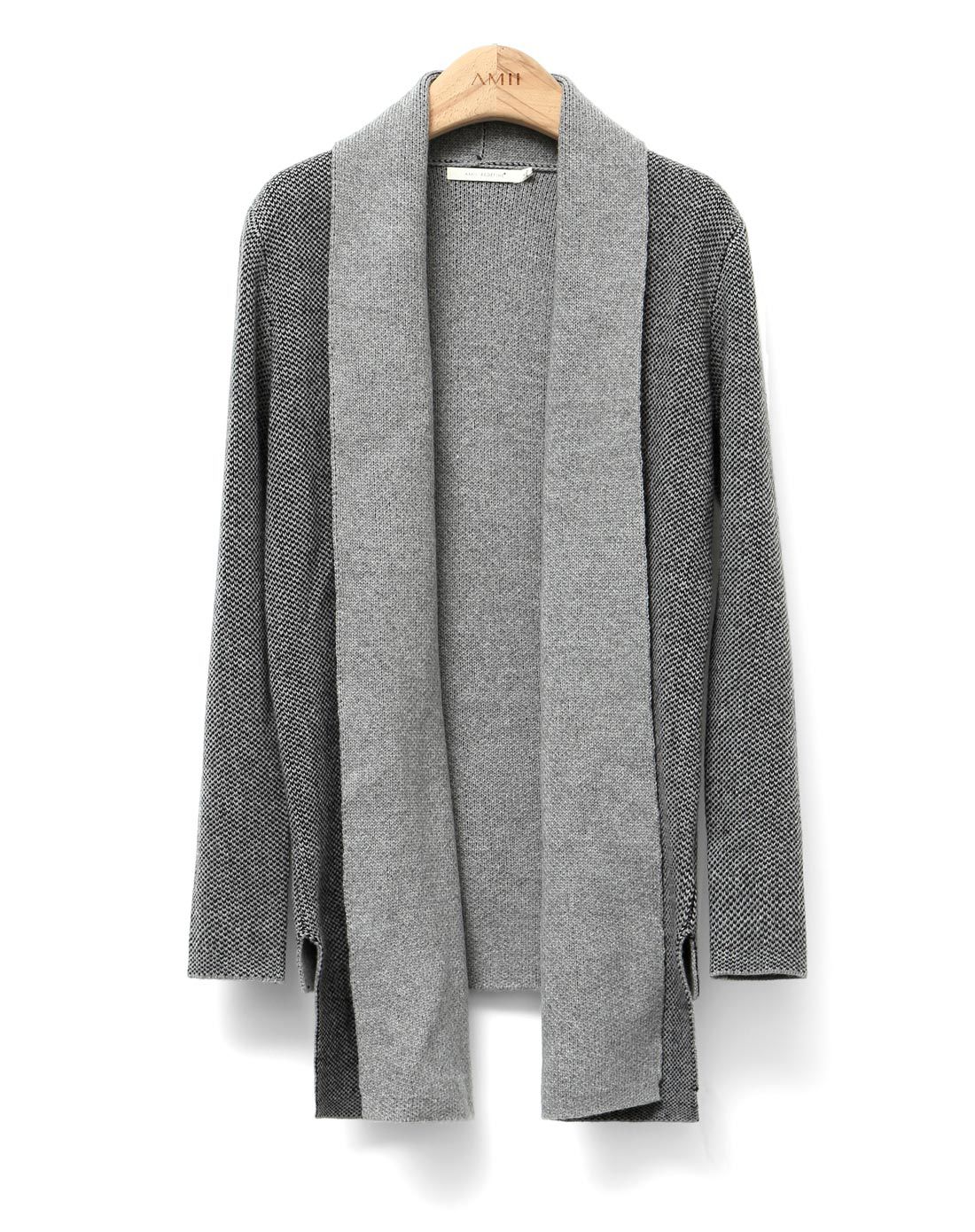 简洁百搭翻领无扣开衫毛针织衫暮黑