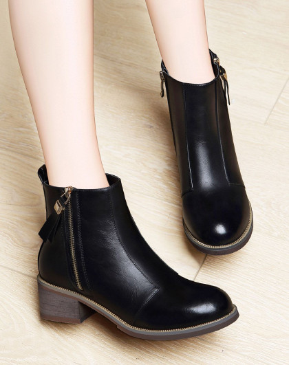 【新品上市】金属拉链装饰粗跟女裸靴