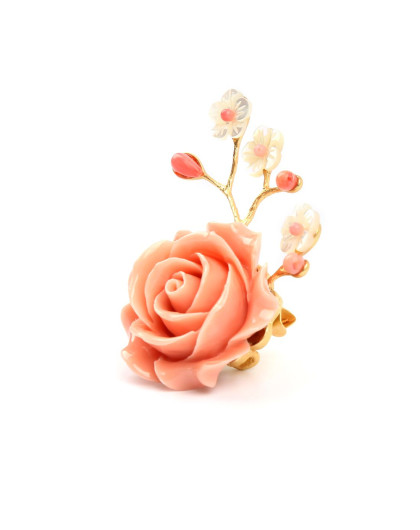 lingo codes 粉色玫瑰花蕊珊瑚胸针