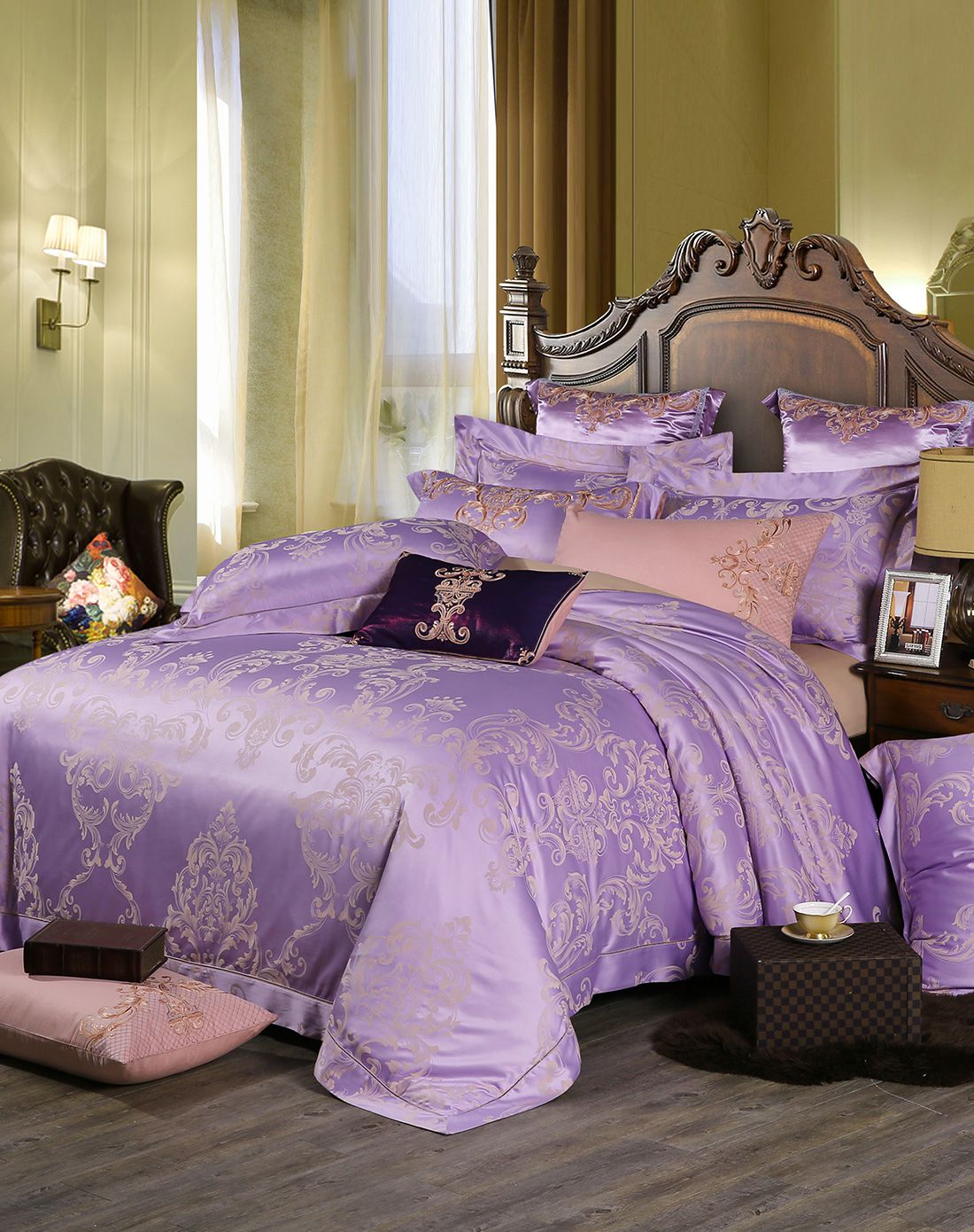 雅莉丝1.8m床贡缎提花印花四件套