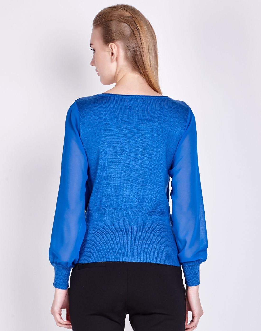 温婉气质串珠贴花长袖毛衫蓝色