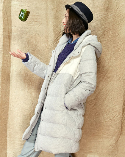 森宿sams tree女装专场 桑田巧克力 文艺撞色拼接连帽羽绒服