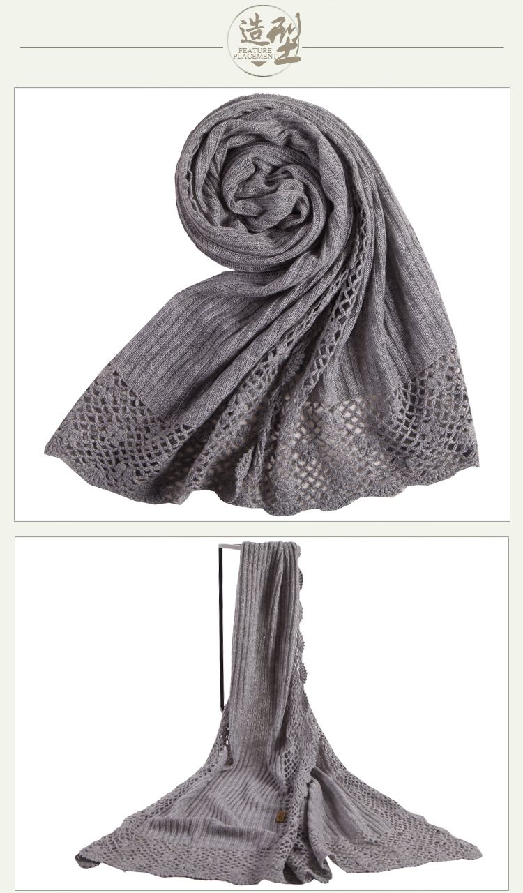 羚羊早安 奢华高端女士镂空钩花山羊绒围巾