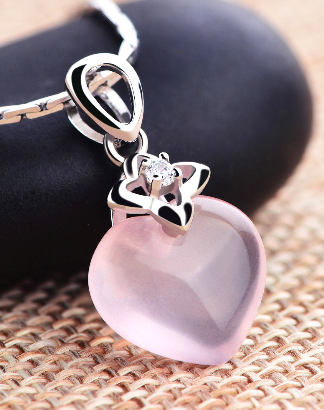 石头记 心心 芙蓉石粉晶 925银吊坠