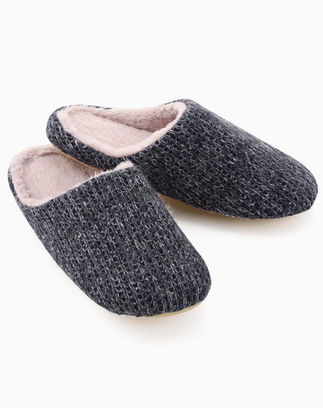灰色毛线拖男款保暖棉拖鞋 毛毛鞋