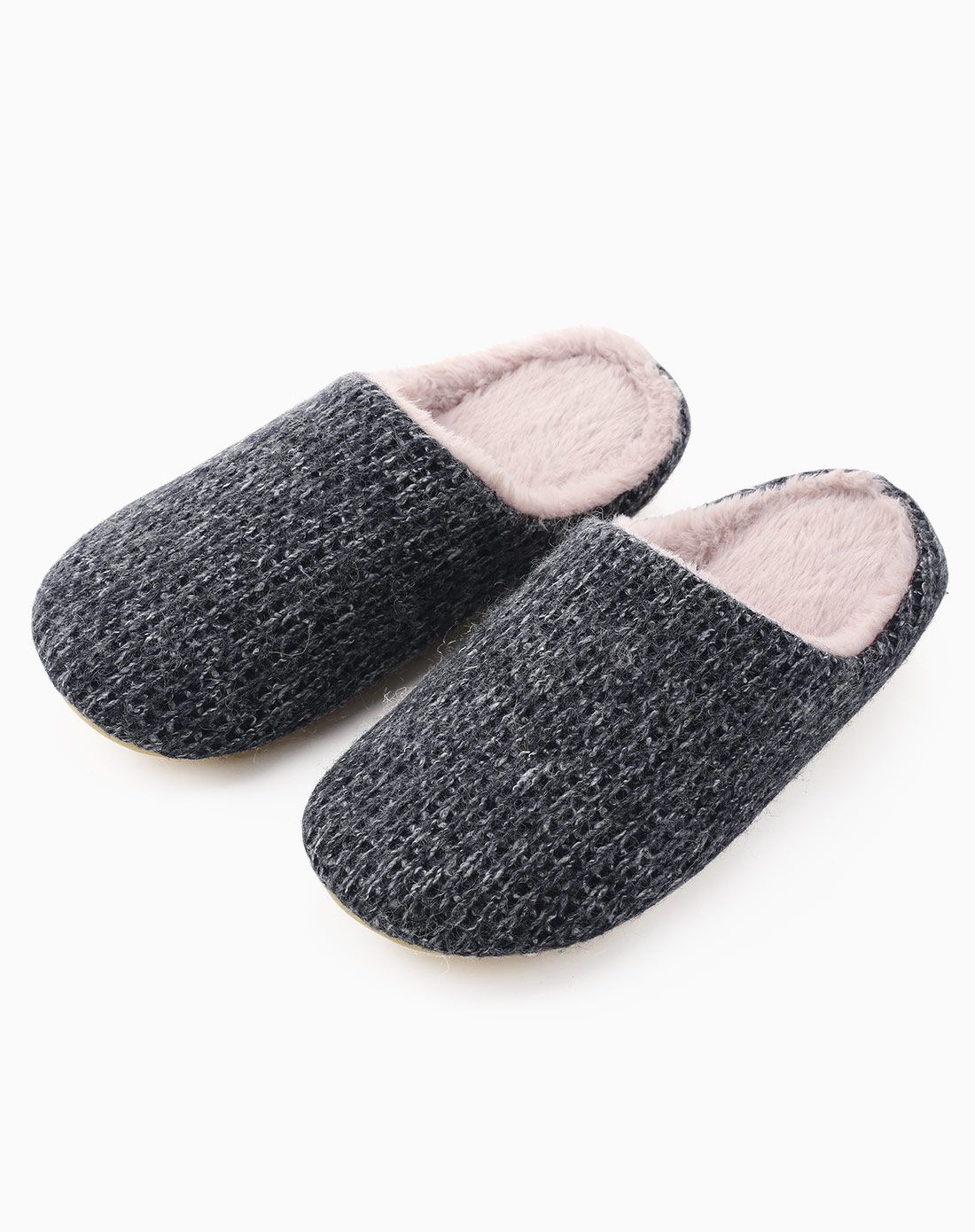 灰色毛线拖男款保暖棉拖鞋 毛毛鞋