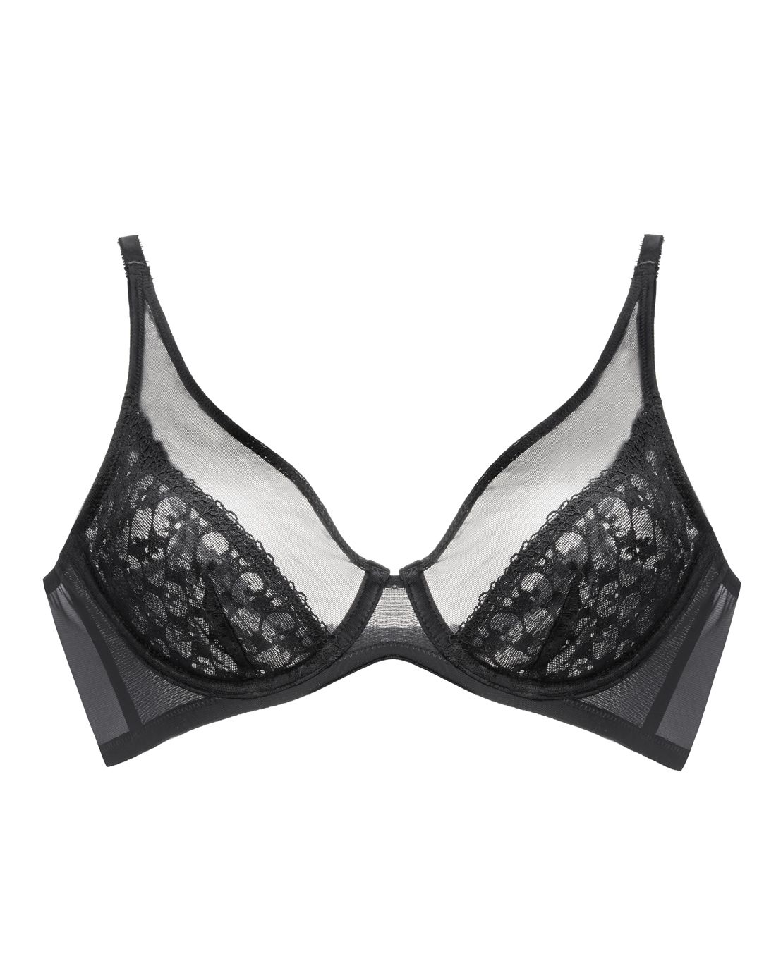 潺潺落花蕾丝网纱聚拢舒适薄款文胸灰紫色