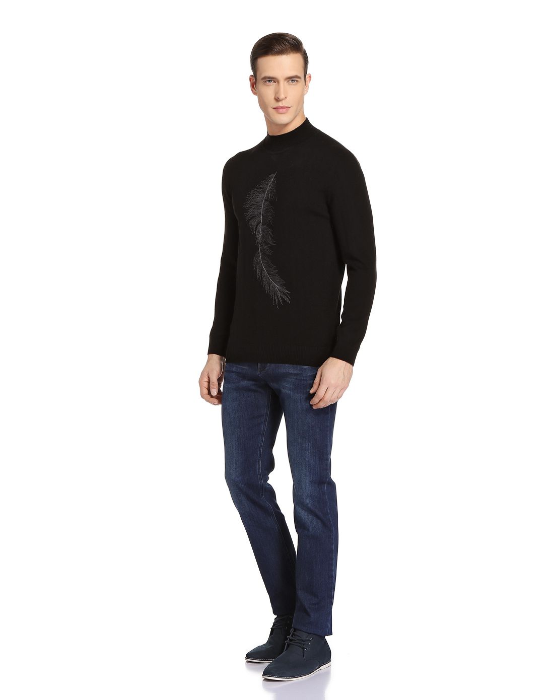 费雷迪吉奥瓦尼freddi giouanni时尚品味系列 黑色半高领羊毛衫v162q