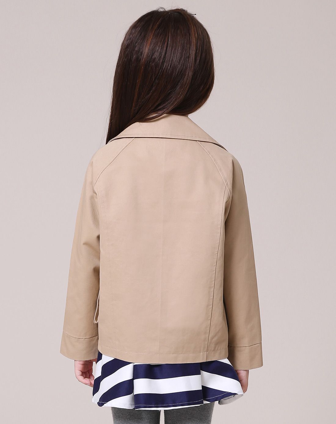 女童韩版翻领双排扣外套卡其