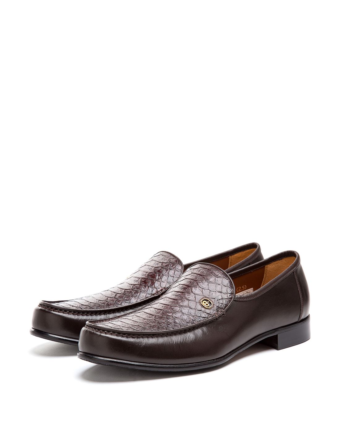 意大利 黑咖色袋鼠皮拼压纹牛皮商务皮鞋