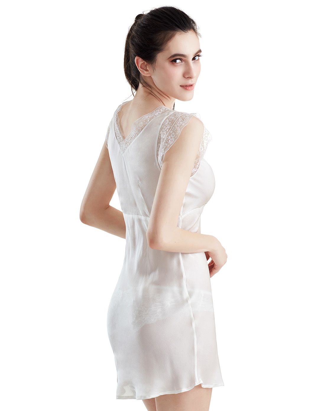 丝滑真丝小飞袖睡裙奶白