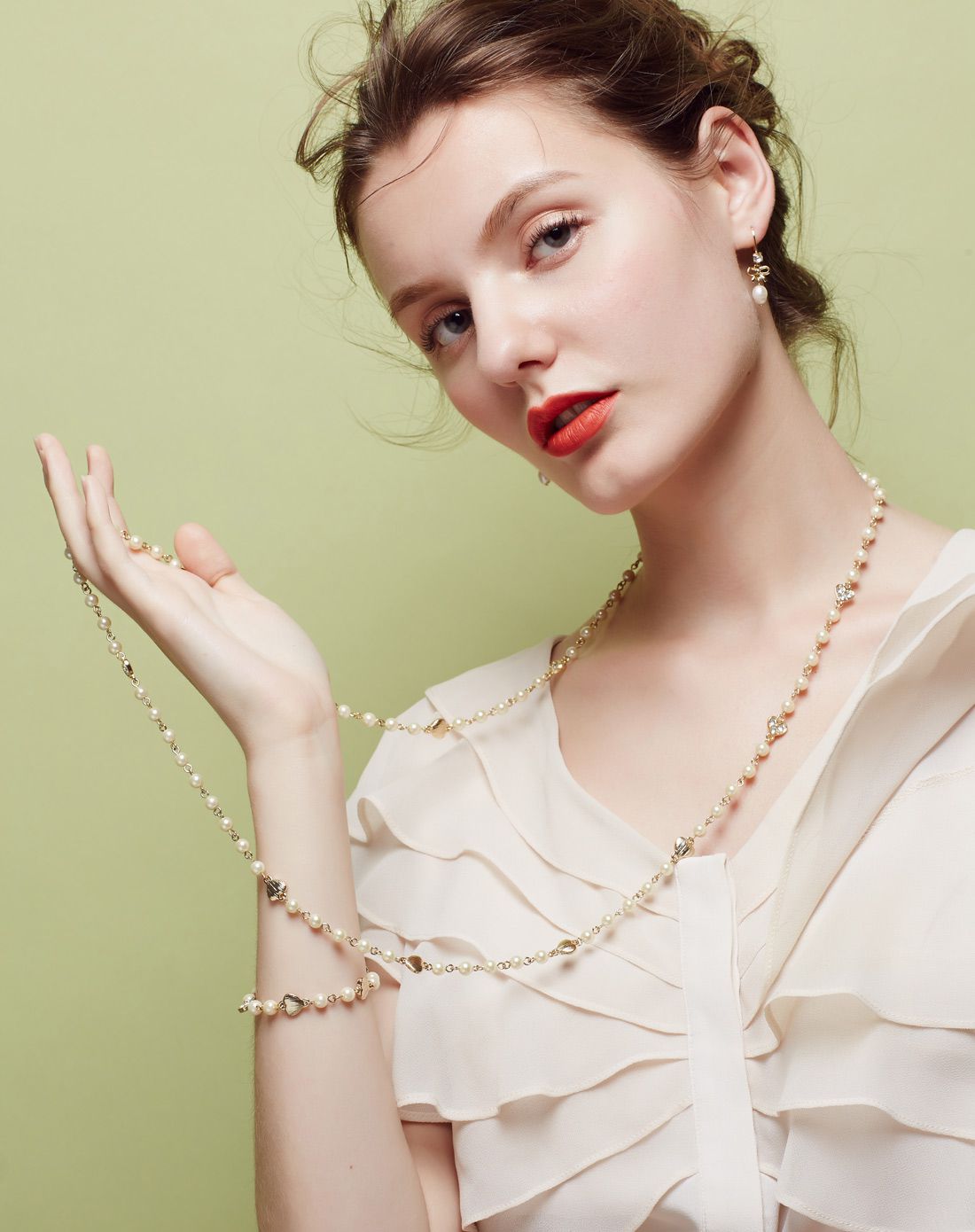 英国潮流martine wester镀12k金淘气小桃心捷克水晶珍珠项链w10-097