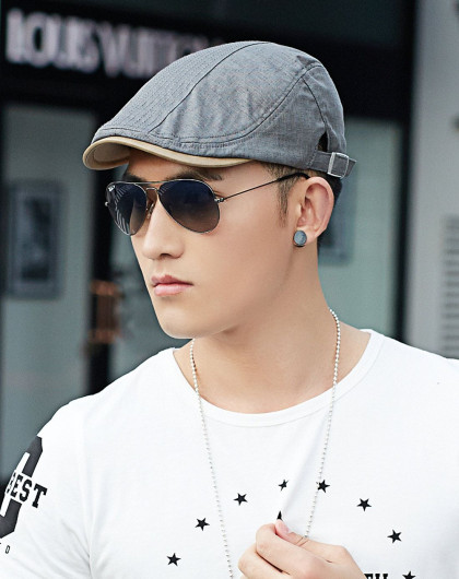 帽子男韩版潮春秋拼接鸭舌帽户外贝雷帽画家帽
