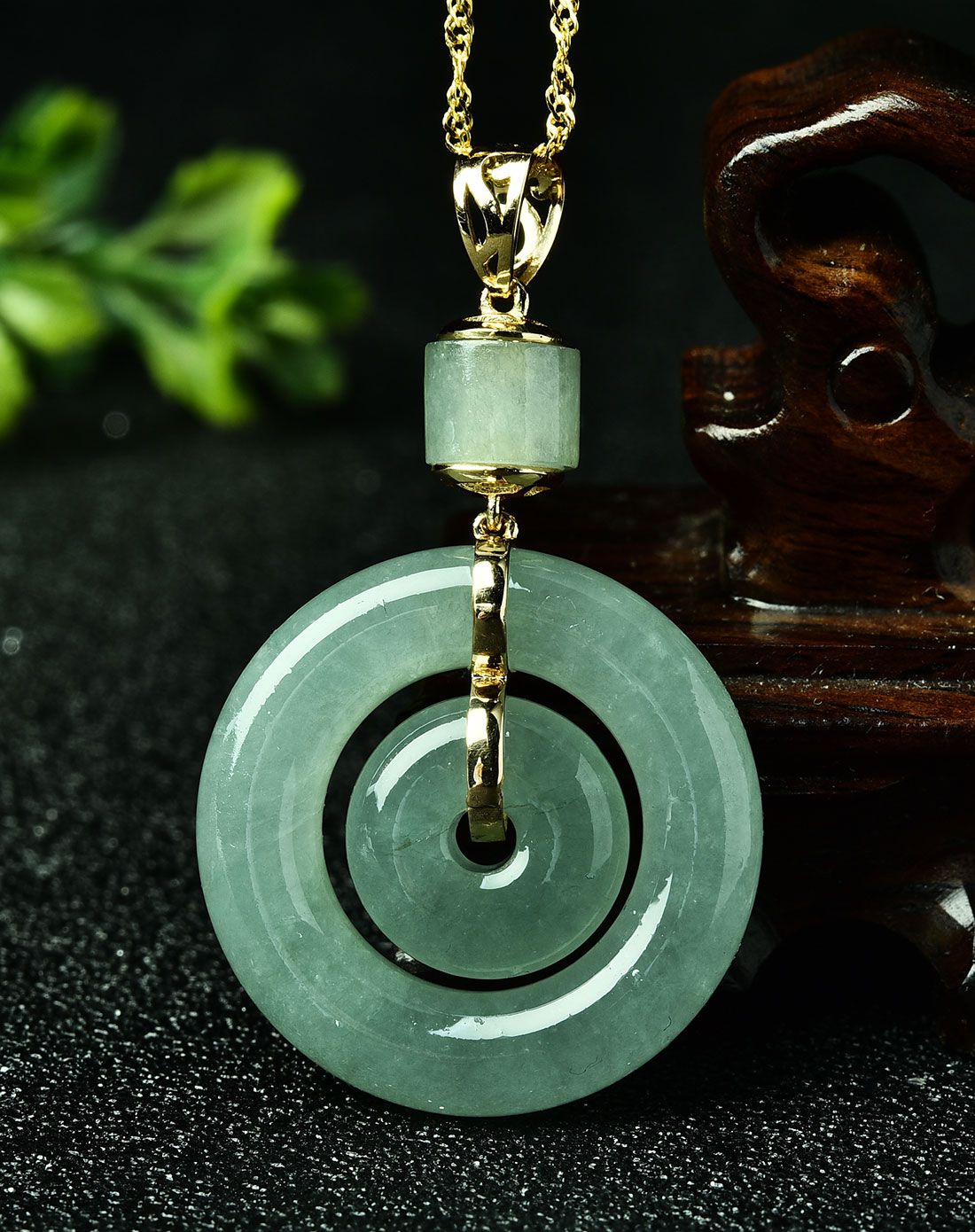 亿珍阁 18k金a货浅绿子母平安扣翡翠吊坠附证书