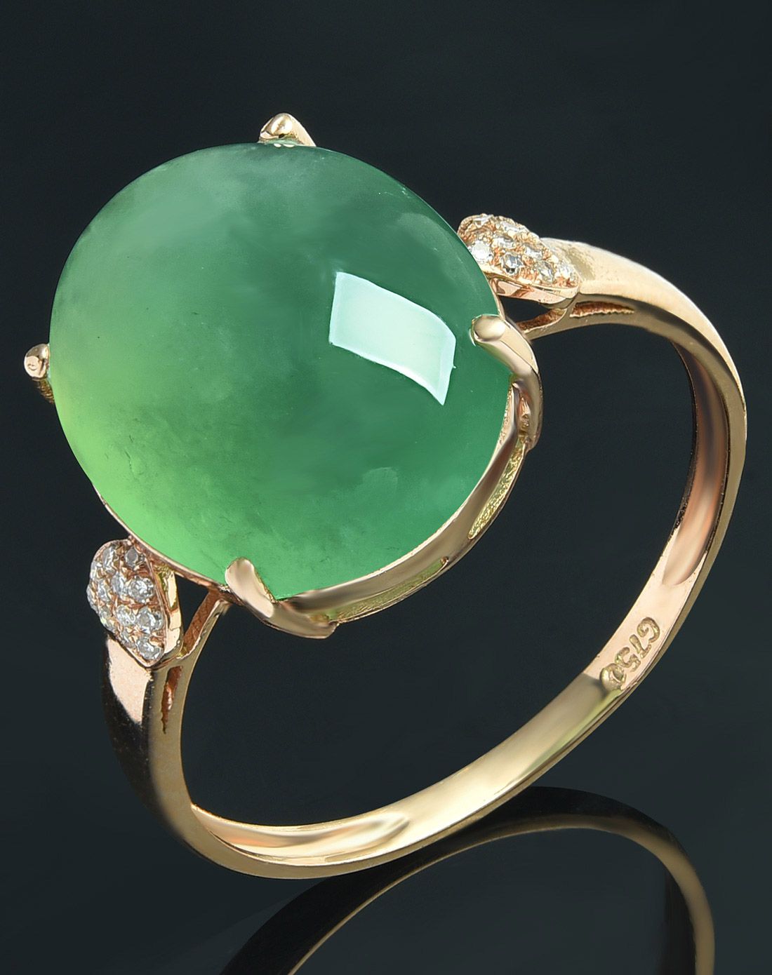 亿珍阁 18k金a货浅绿冰种椭圆形翡翠13#戒指