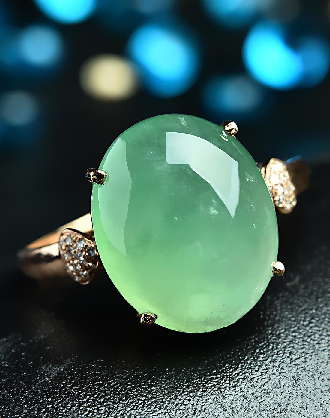 亿珍阁 18k金a货浅绿冰种椭圆形翡翠13#戒指