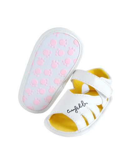 宝贝心语夏款 男女童白色英文字母刺绣凉鞋