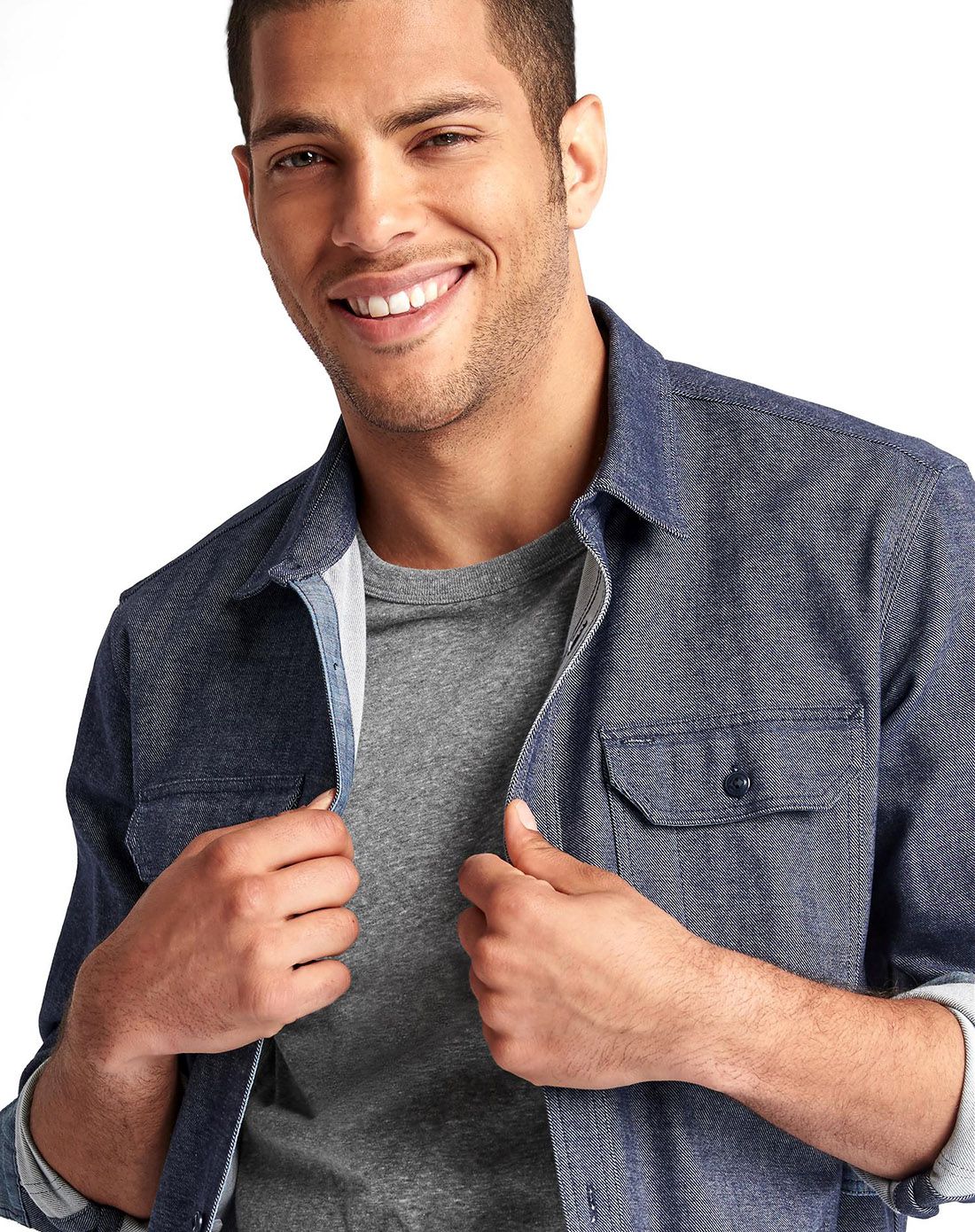 盖璞gap1969牛仔系列经典弧形下摆丹宁衬衫465130brushed indigo_唯品