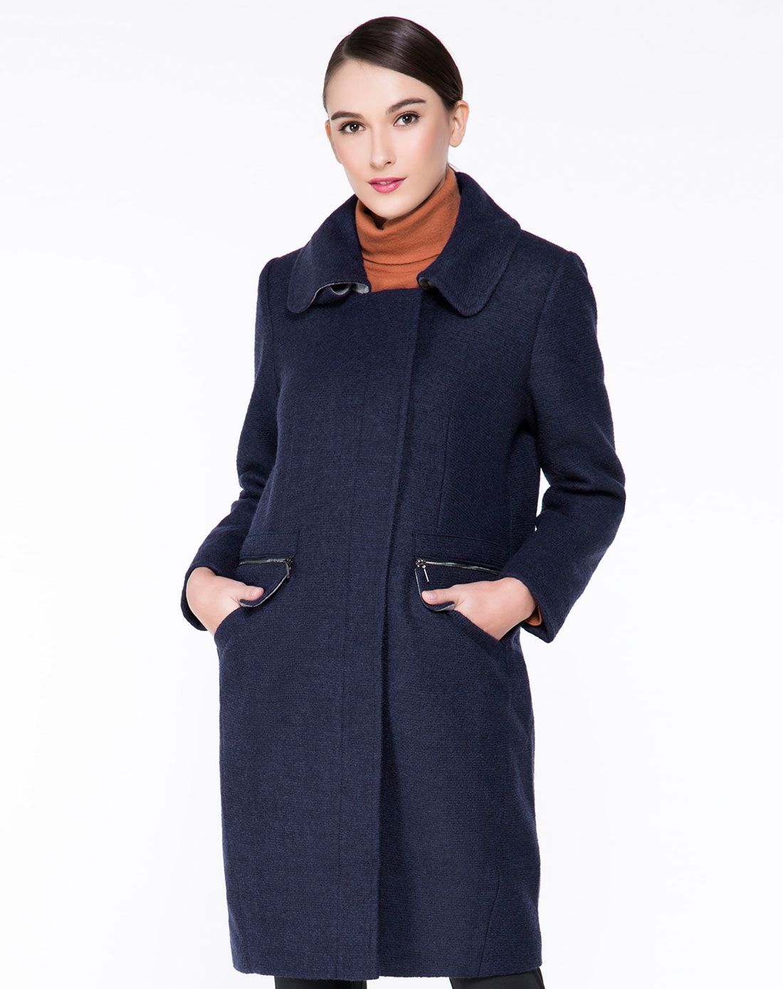 小翻领时尚羊毛呢大衣外套