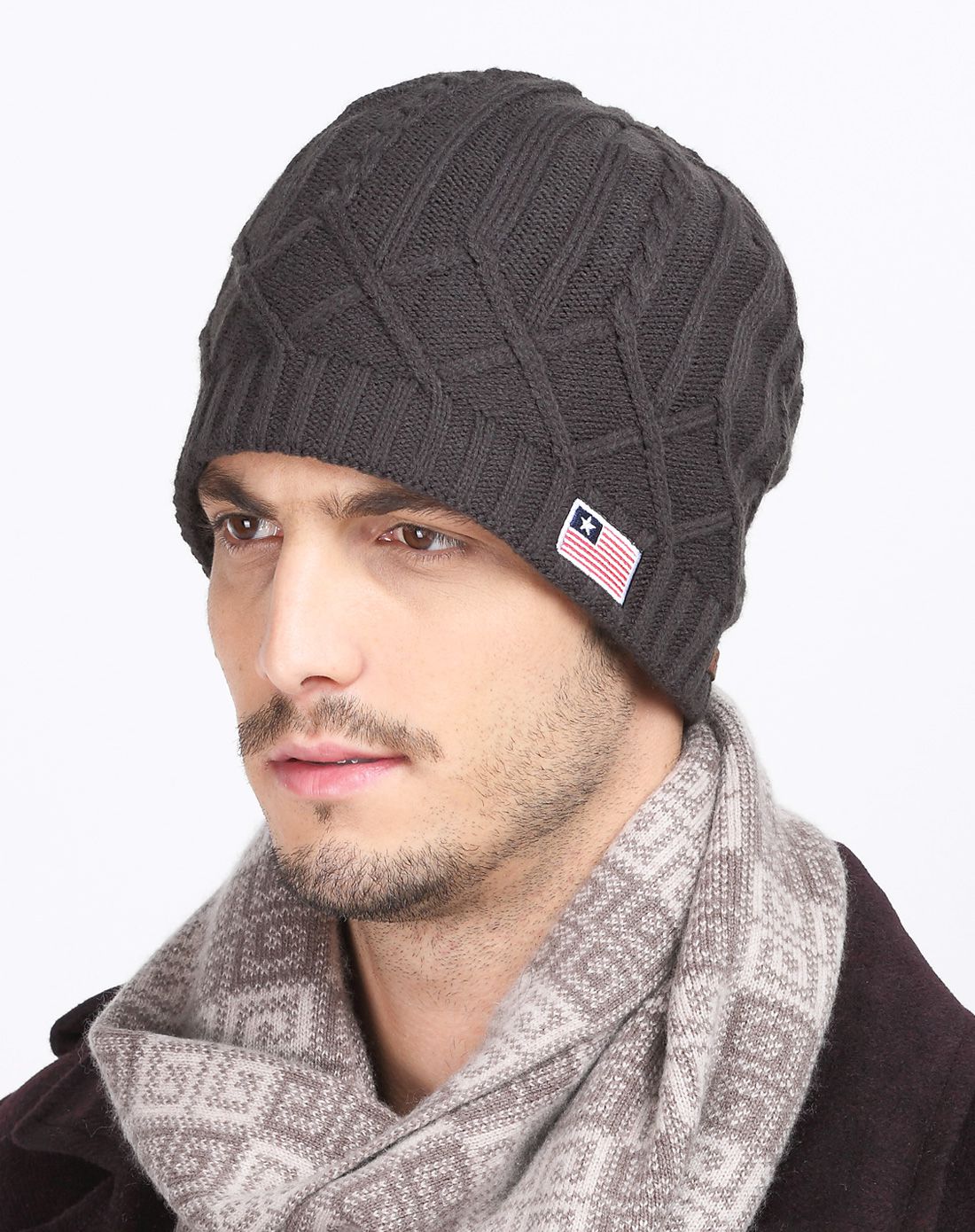 vec 男士英伦毛线帽加绒针织帽咖啡色